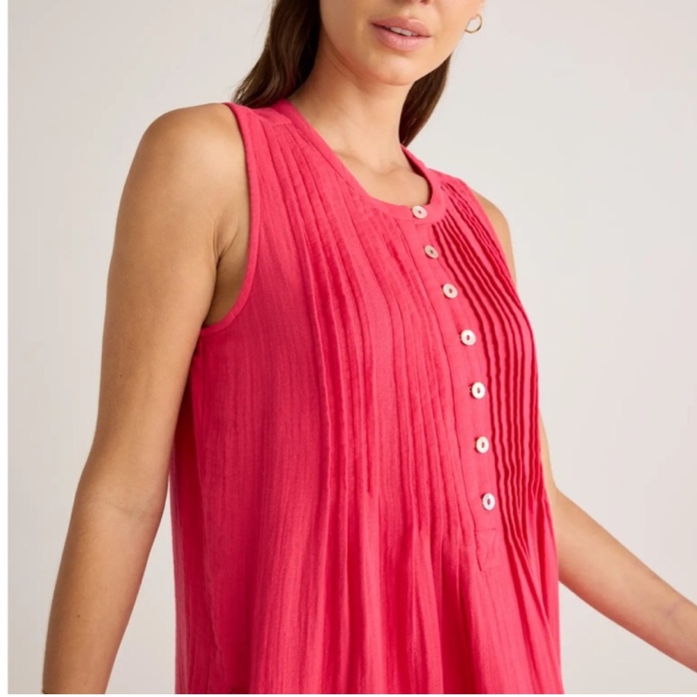 NWT Quince women's 100% organic cotton gauze sleeveless hot pink swing dress M - Picture 4 of 10